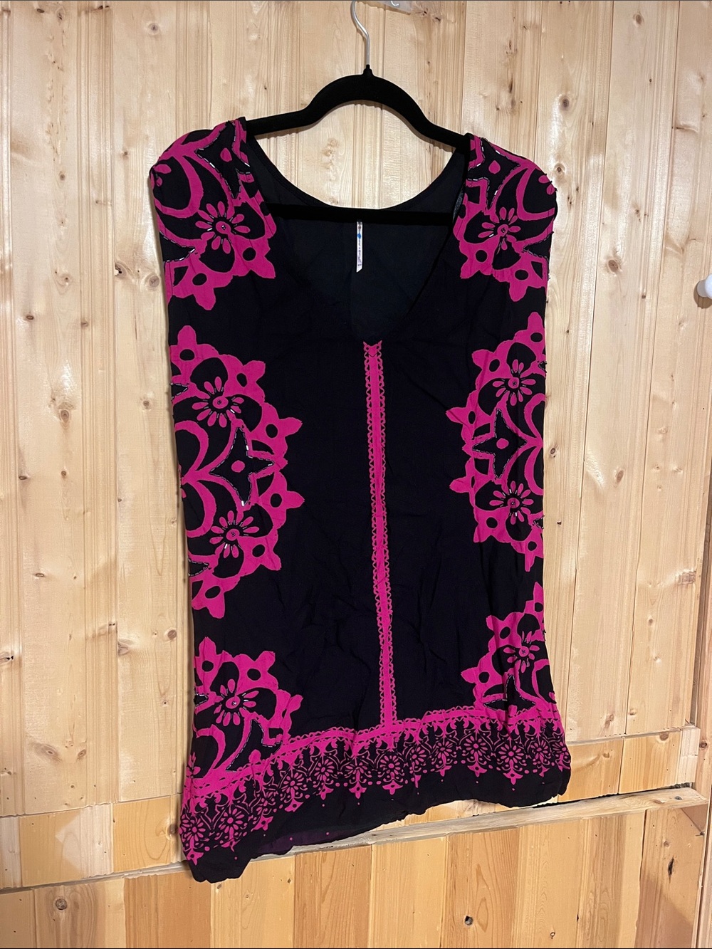 Free People Black Tank with Fuchsia Floral Accents